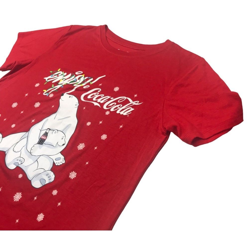 Coca Cola Company Tshirt womens tunic Large 11-13 Red‎ short sleeve Polor bear T